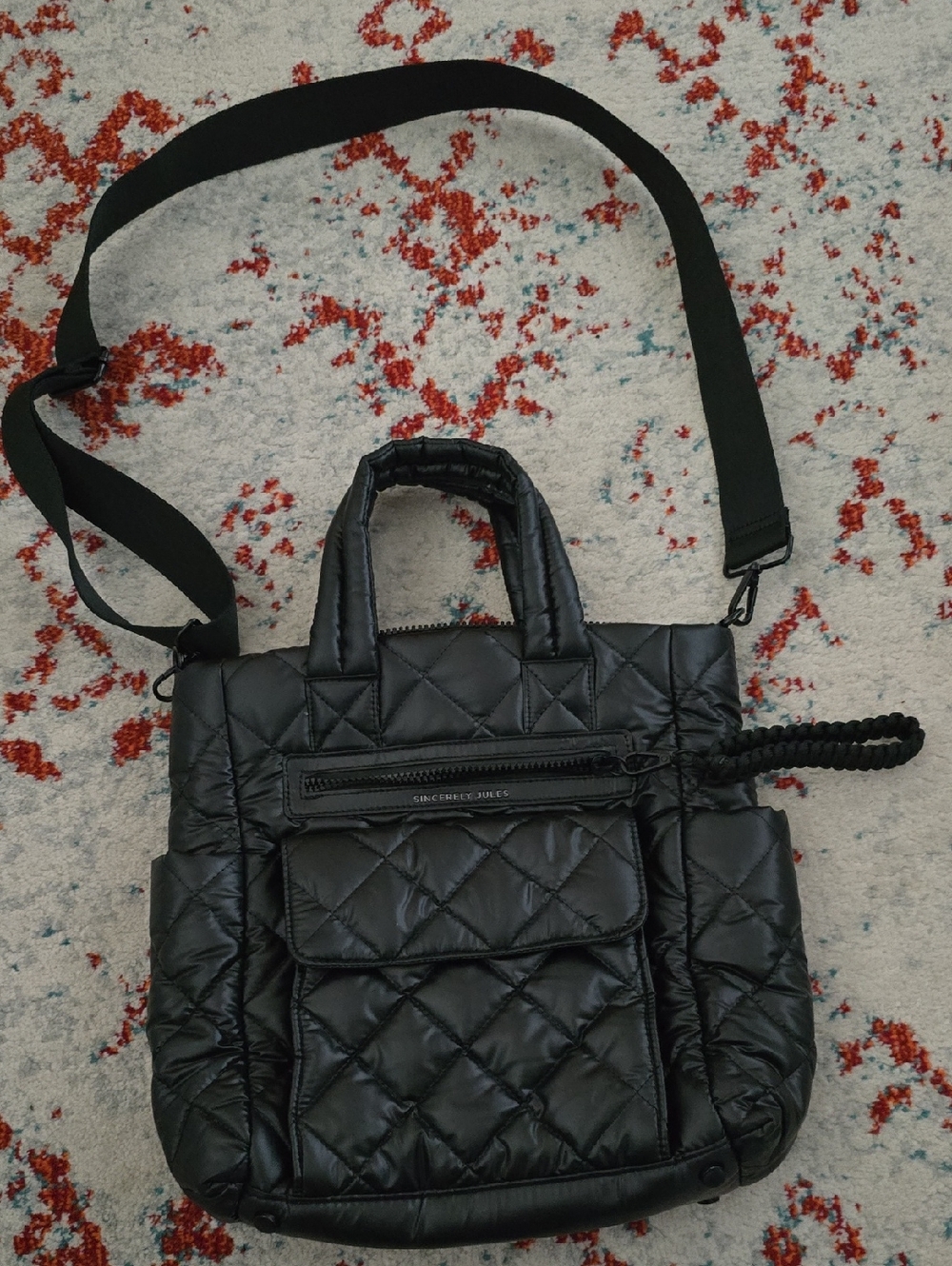Quilted Black Crossbody Tote Bag - Unbranded